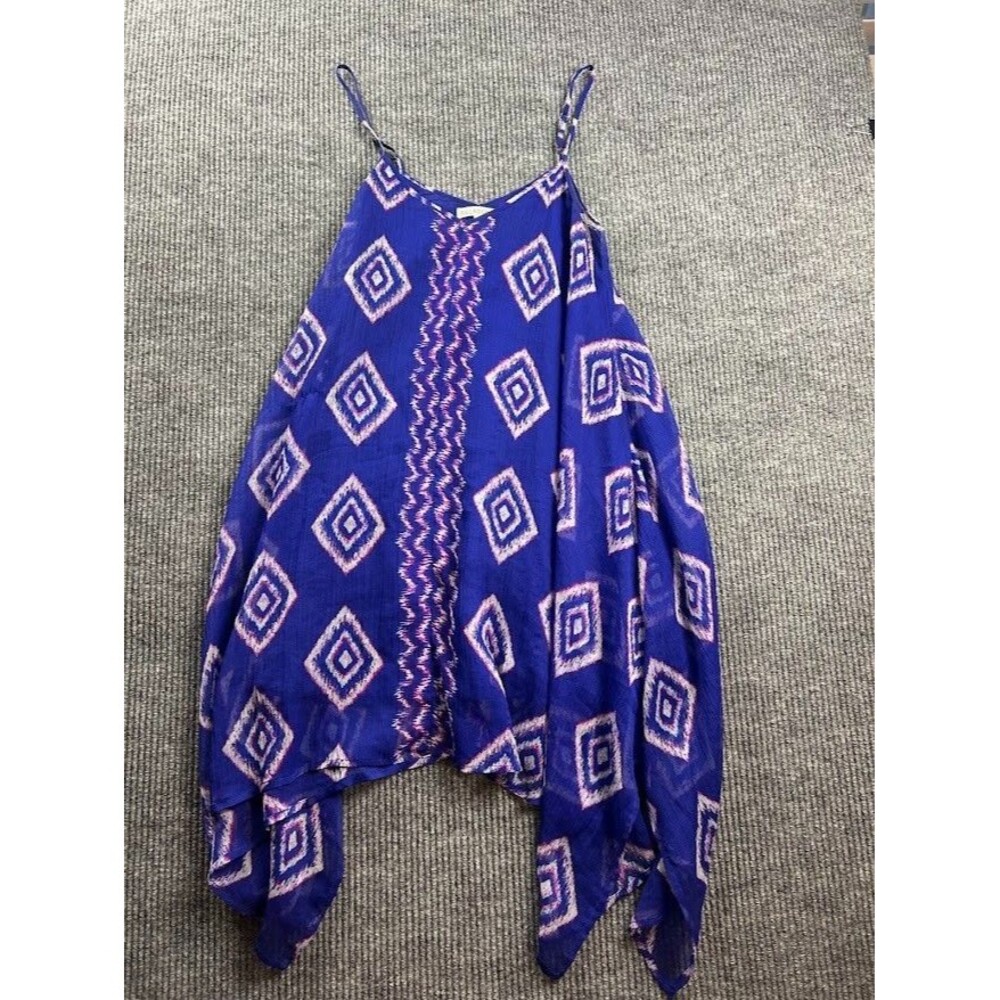 Billabong Rapid Waves Handkerchief Hem Shift Sleeveless Tissue Chiffon Dress M